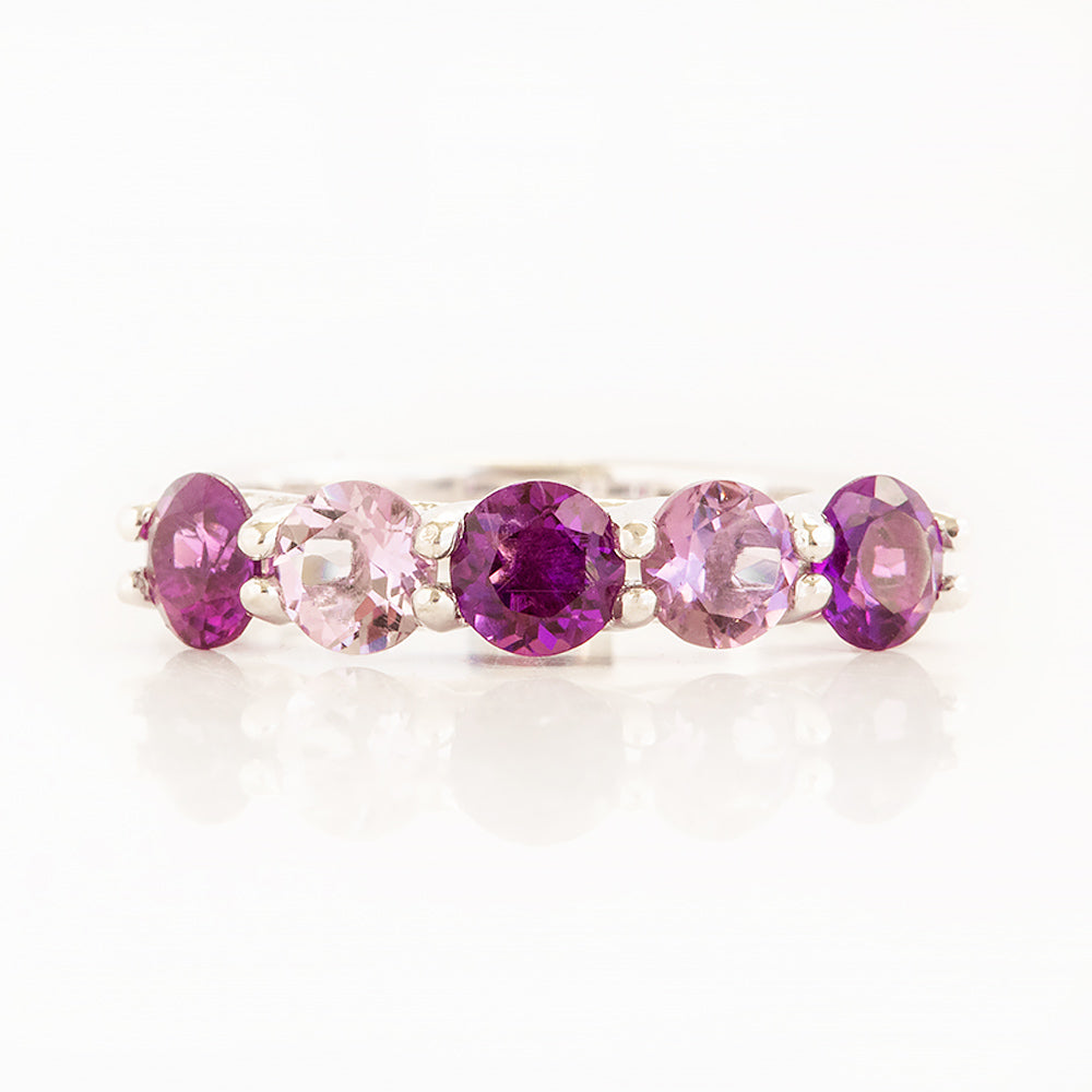 Danelle, a Purple and Pink Amethyst Half Eternity Trellis Ring