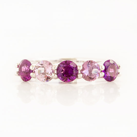 Danelle, a Purple and Pink Amethyst Half Eternity Trellis Ring