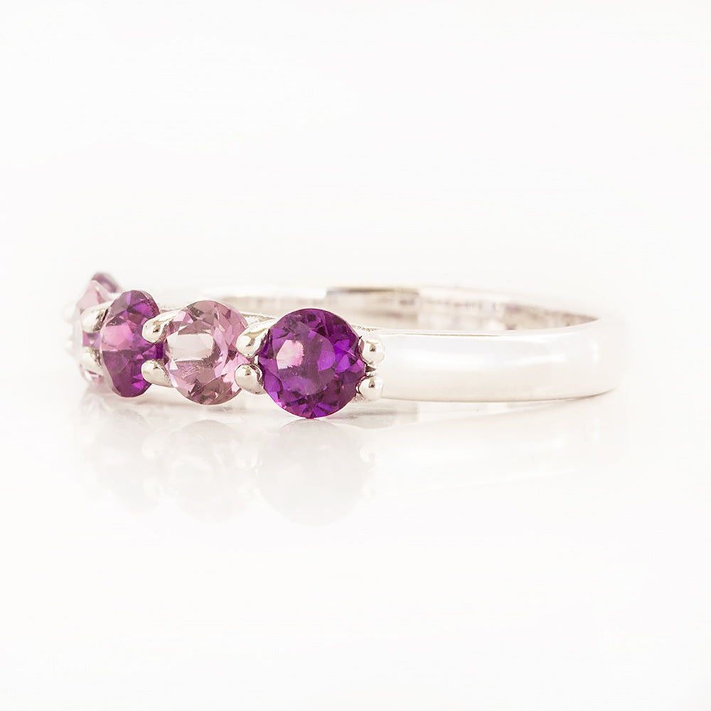 Danelle, a Purple and Pink Amethyst Half Eternity Trellis Ring