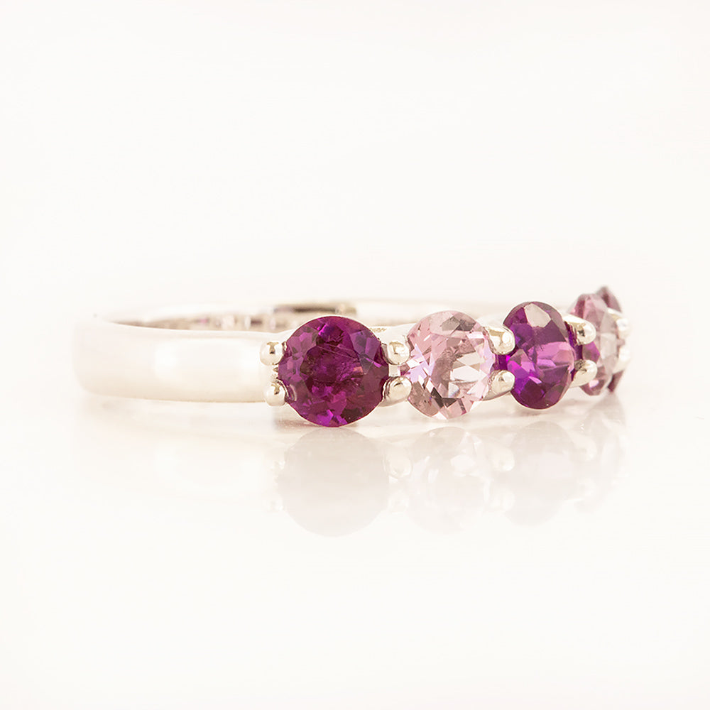 Danelle, a Purple and Pink Amethyst Half Eternity Trellis Ring