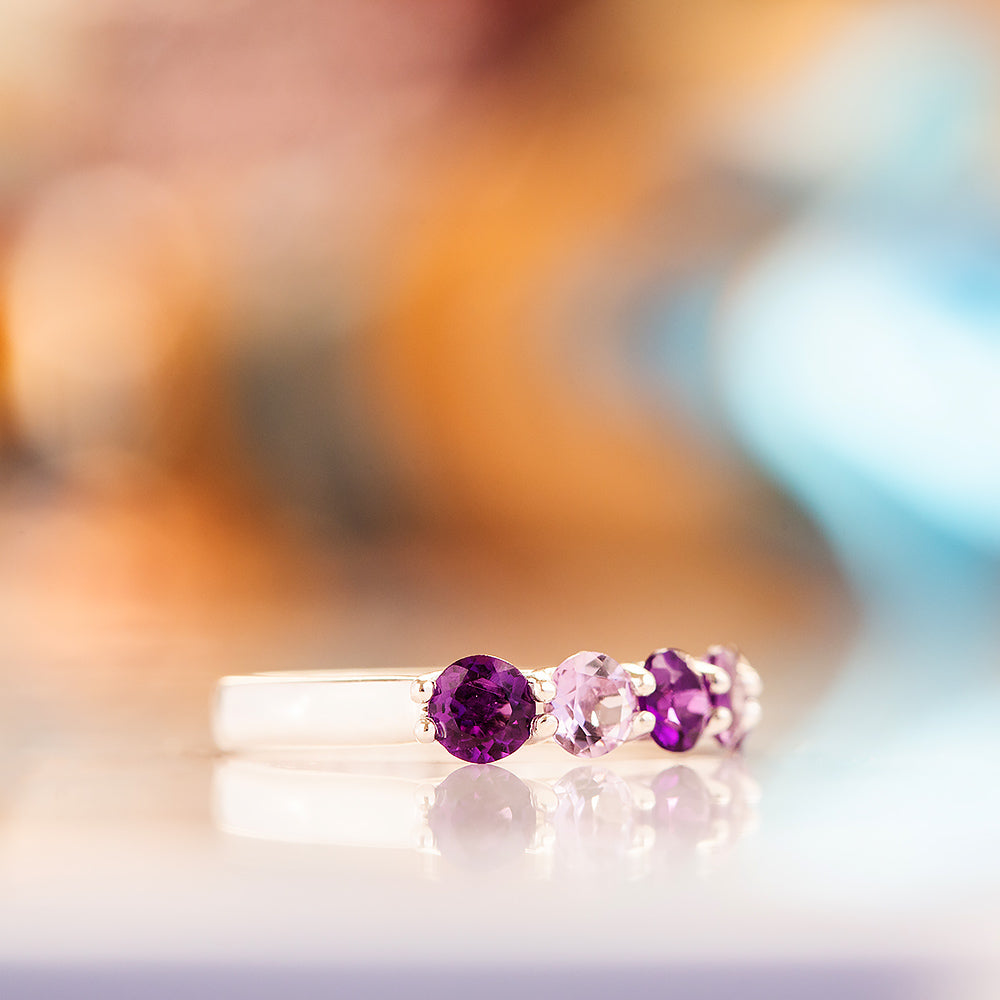 Danelle, a Purple and Pink Amethyst Half Eternity Trellis Ring