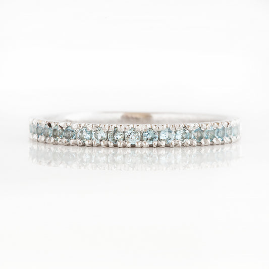 Round cut Aquamarine half eternity wedding band ring in White Gold - Victoria's Jewellery