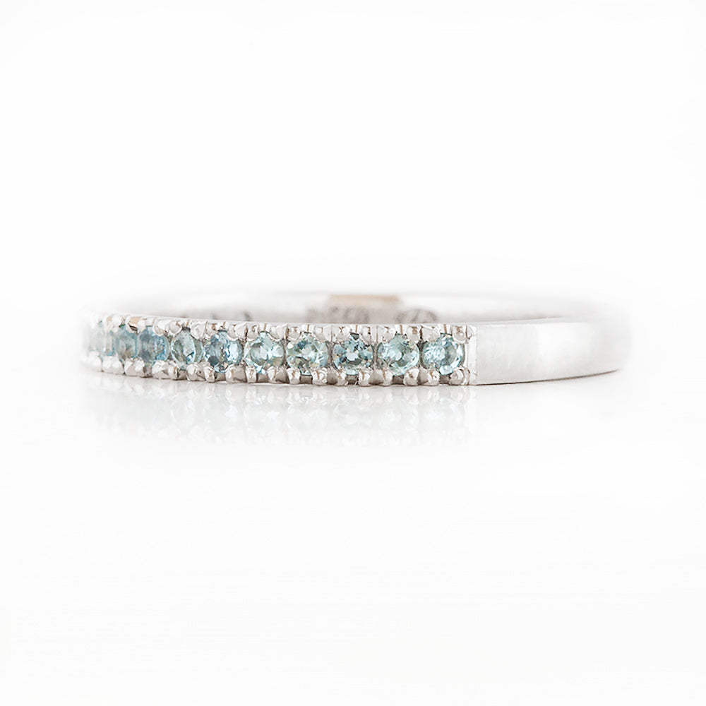Round cut Aquamarine half eternity wedding band ring in White Gold - Victoria's Jewellery
