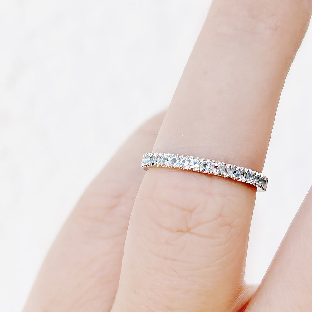 Round cut Aquamarine half eternity wedding band ring in White Gold - Victoria's Jewellery