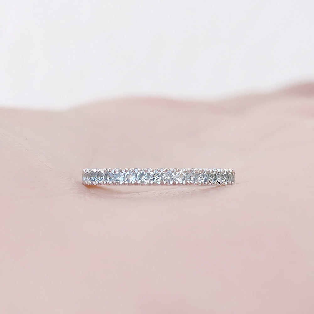 Round cut Aquamarine half eternity wedding band ring in White Gold - Victoria's Jewellery