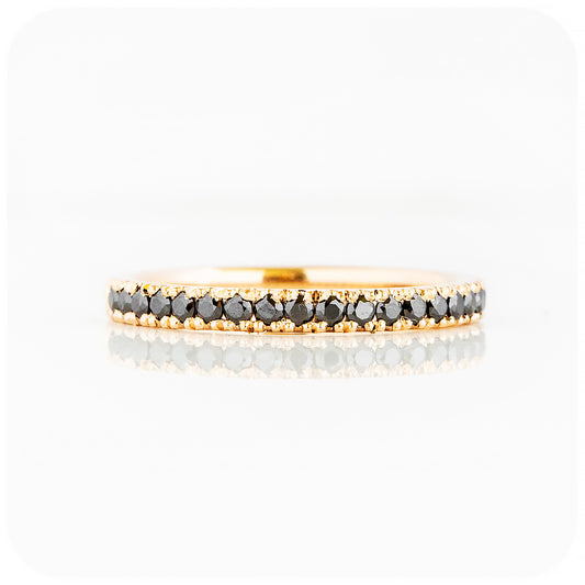 Round Brilliant cut Black Moissanite half eternity Wedding Band Ring - Victoria's Jewellery