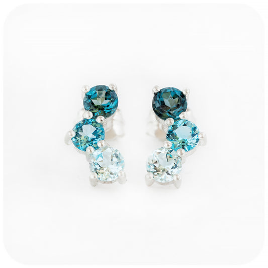 Blue Topaz Ombré Style Stud Earrings - Victoria's Jewellery