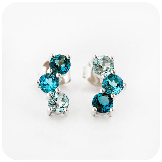 Round cut Blue Topaz Stud Earrings - Victoria's Jewellery