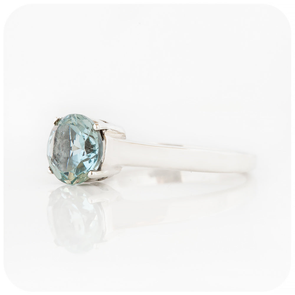 Round cut Sky Blue Topaz Solitaire Ring