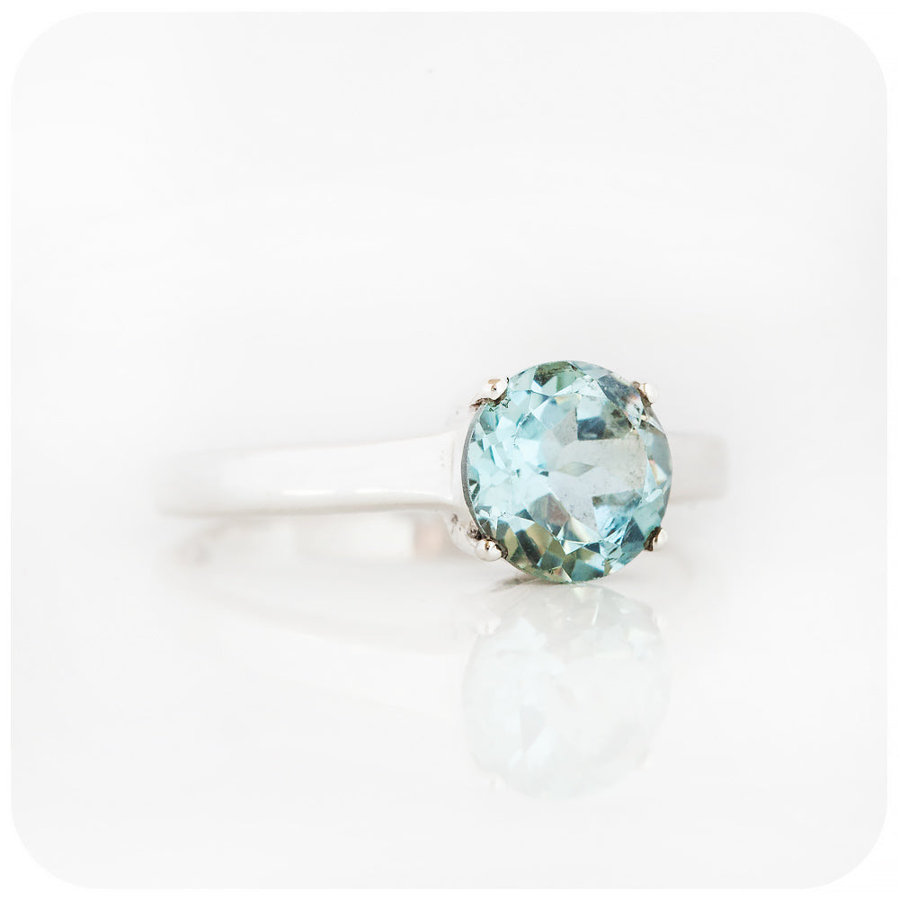 Round cut Sky Blue Topaz Solitaire Ring