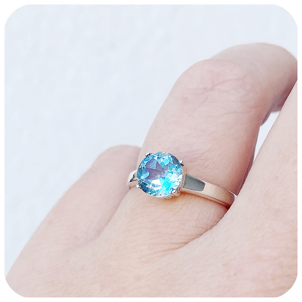 Round cut Sky Blue Topaz Solitaire Ring