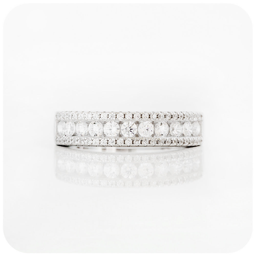 Round brilliant cut Moissanite half eternity wedding band - Victoria's Jewellery