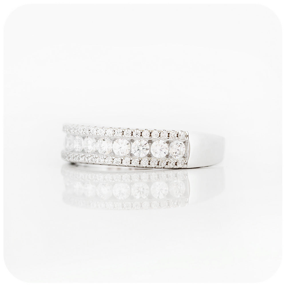 Round brilliant cut Moissanite half eternity wedding band - Victoria's Jewellery