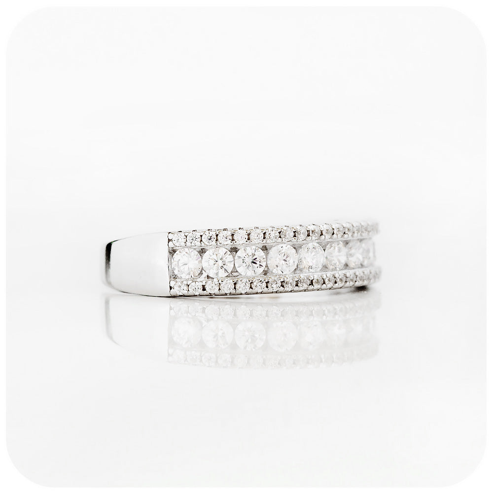 Round brilliant cut Moissanite half eternity wedding band - Victoria's Jewellery