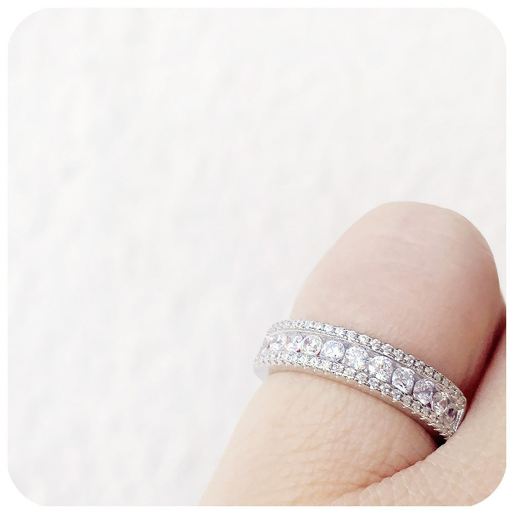 Round brilliant cut Moissanite half eternity wedding band - Victoria's Jewellery