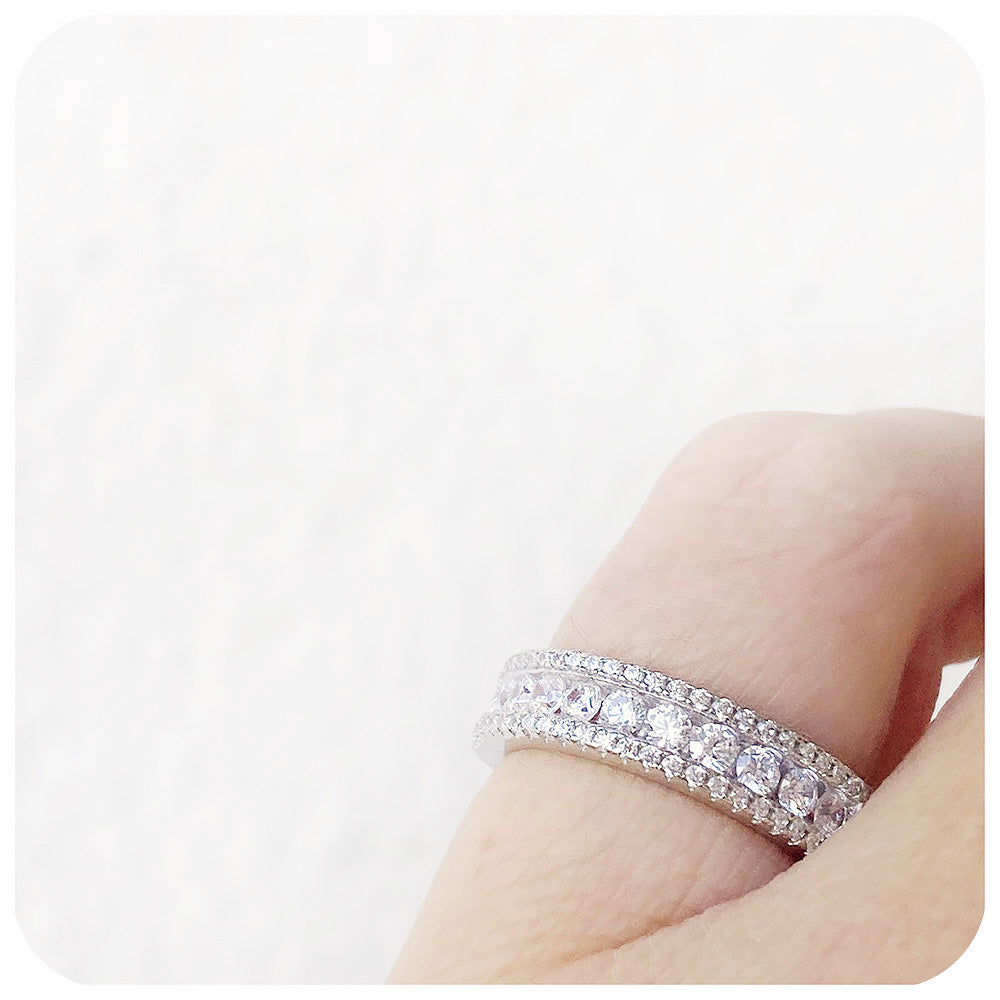 Round brilliant cut Moissanite half eternity wedding band - Victoria's Jewellery