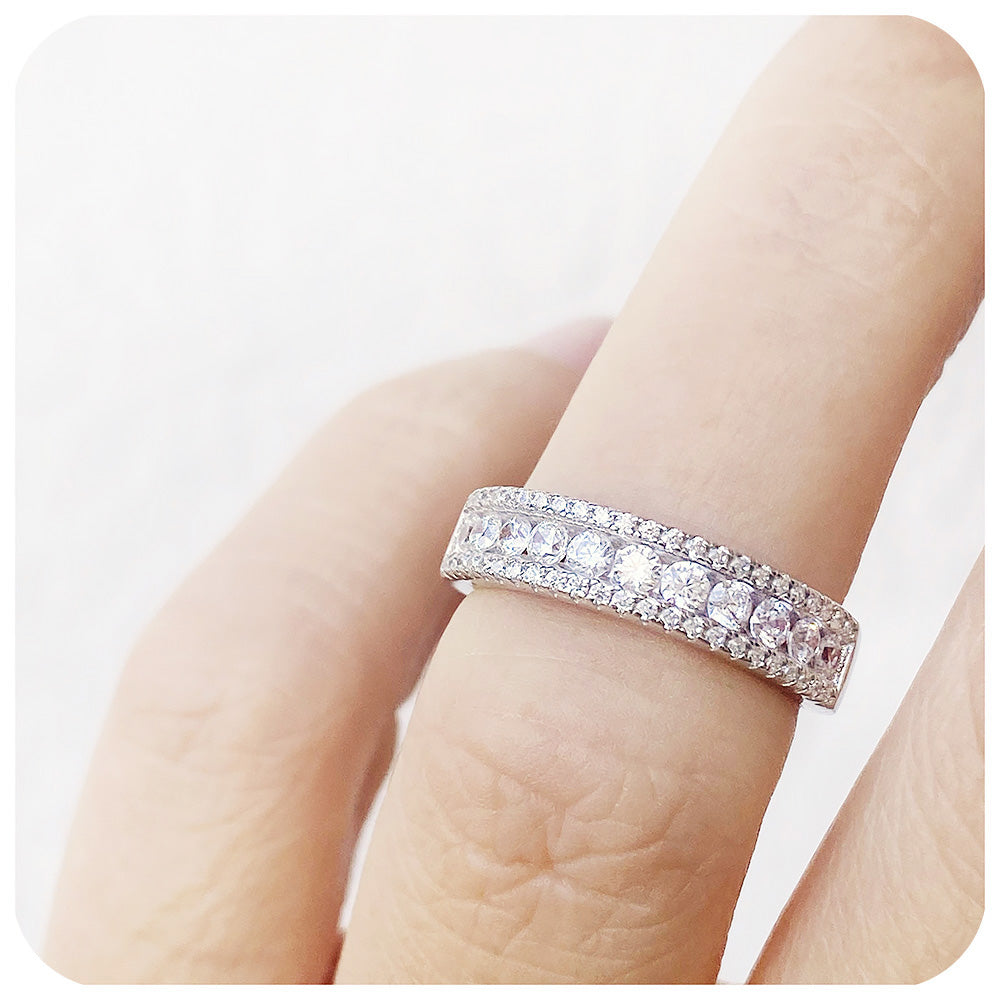 Round brilliant cut Moissanite half eternity wedding band - Victoria's Jewellery