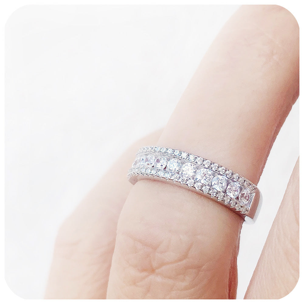 Round brilliant cut Moissanite half eternity wedding band - Victoria's Jewellery