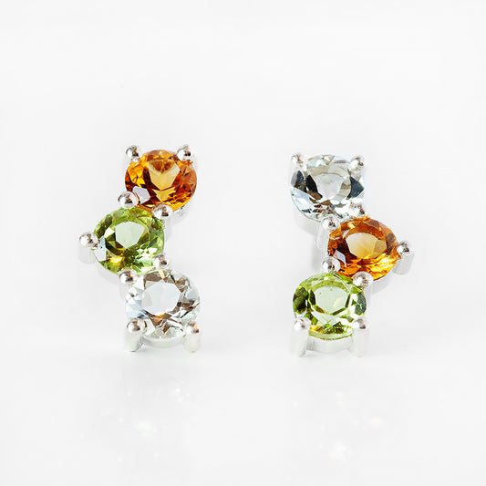 Laurel, a Citrine, Peridot and Prasiolite Rainbow Stud Earring