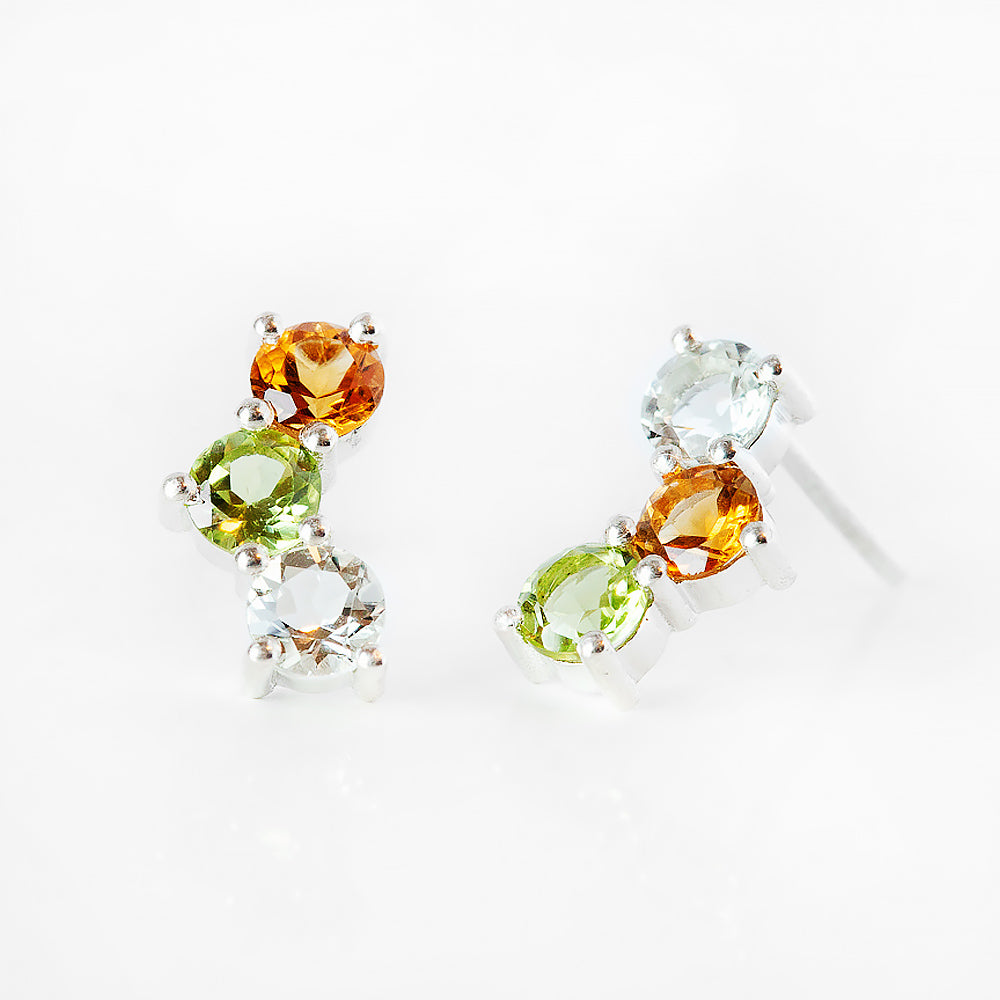 Laurel, a Citrine, Peridot and Prasiolite Rainbow Stud Earring