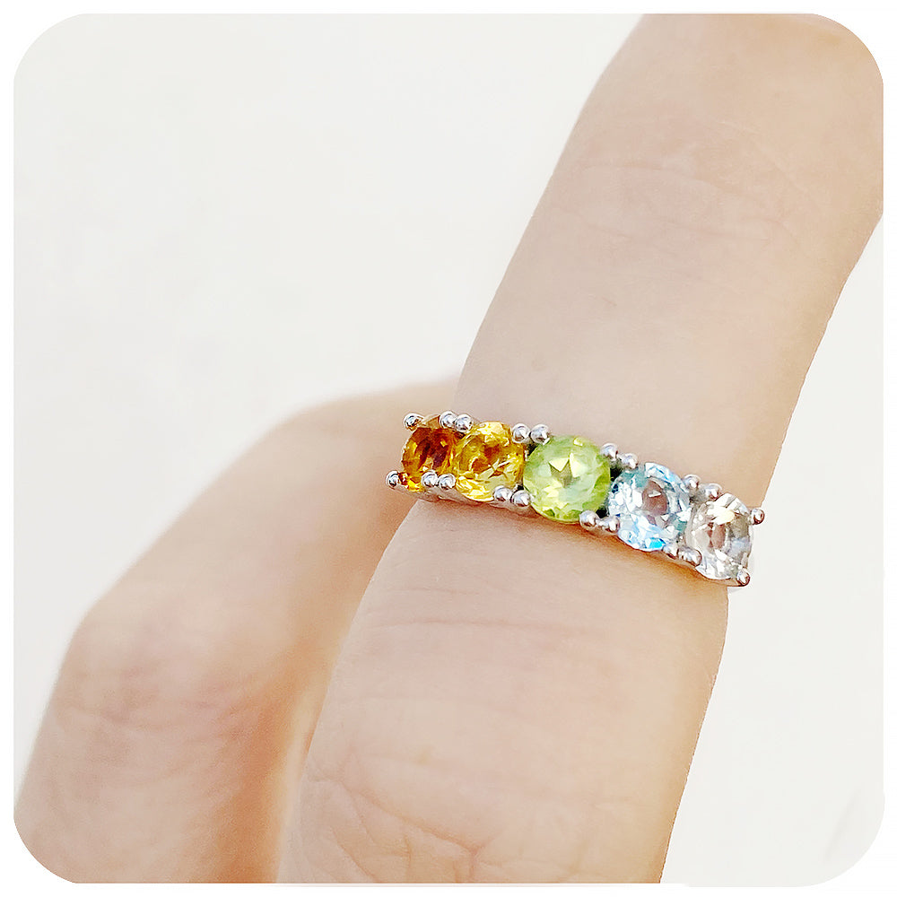 Citrine, Peridot and Topaz Ombre Style half eternity Ring - Victoria's Jewellery