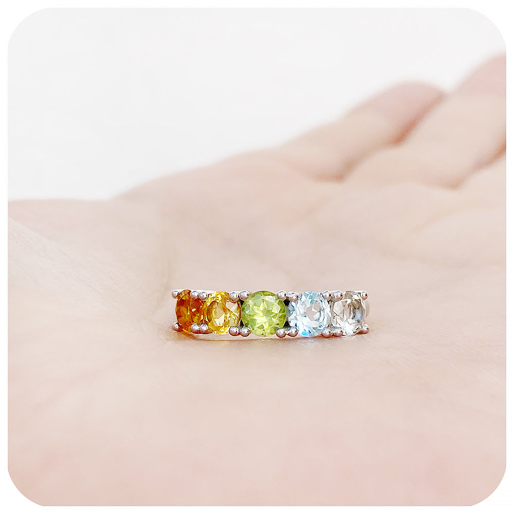 Citrine, Peridot and Topaz Ombre Style half eternity Ring - Victoria's Jewellery