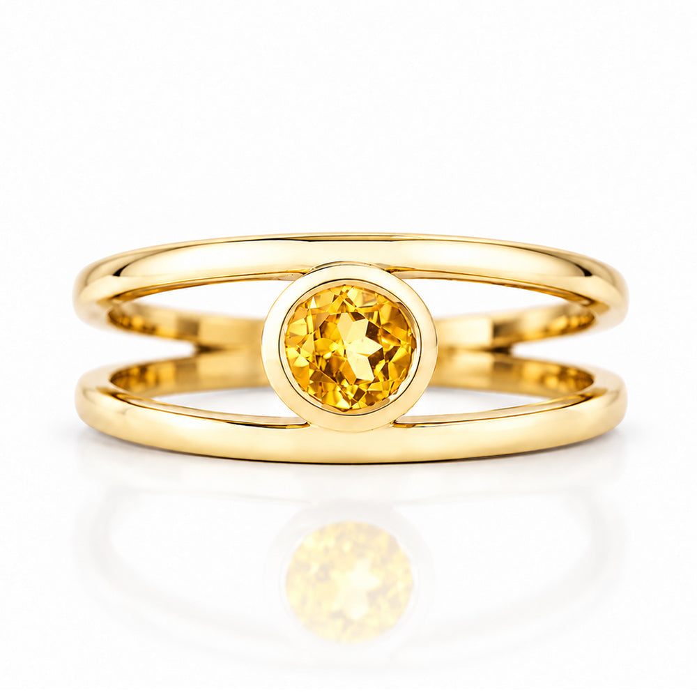 Harper, Round cut Citrine Split Band Ring - Victoria's Jewellery