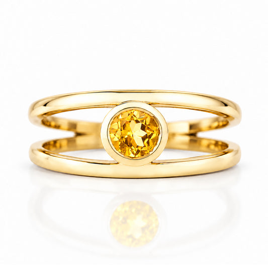 Harper, Round cut Citrine Split Band Ring - Victoria's Jewellery