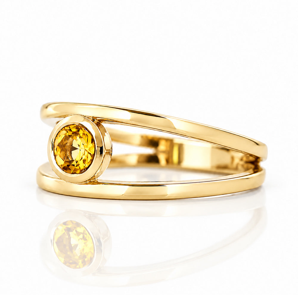 Harper, Round cut Citrine Split Band Ring - Victoria's Jewellery