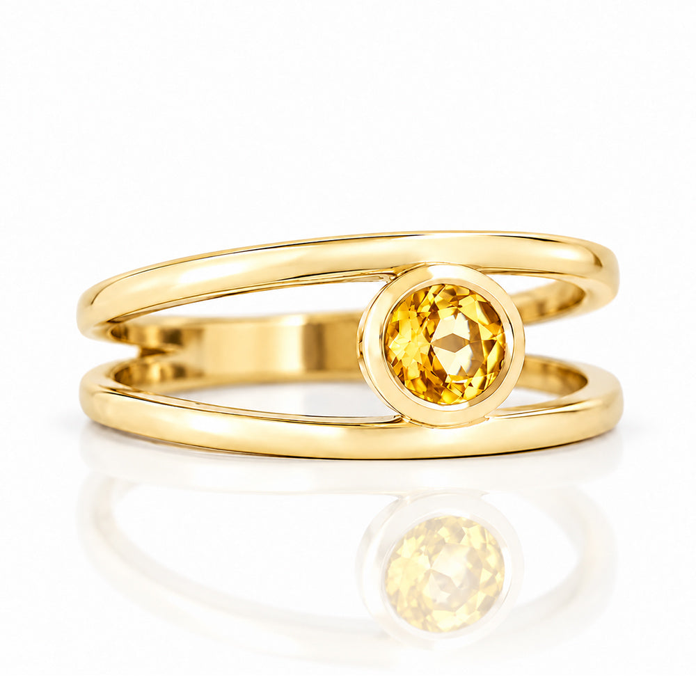 Harper, Round cut Citrine Split Band Ring - Victoria's Jewellery