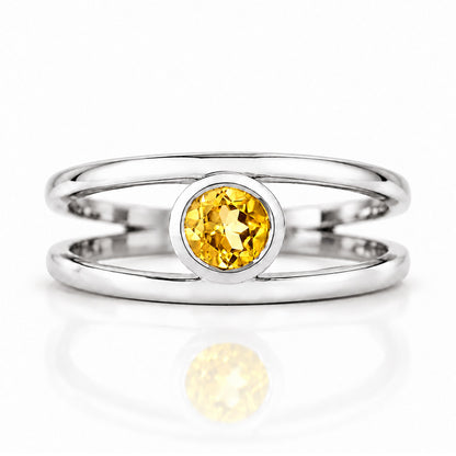 Harper, Round cut Citrine Split Band Ring - Victoria's Jewellery