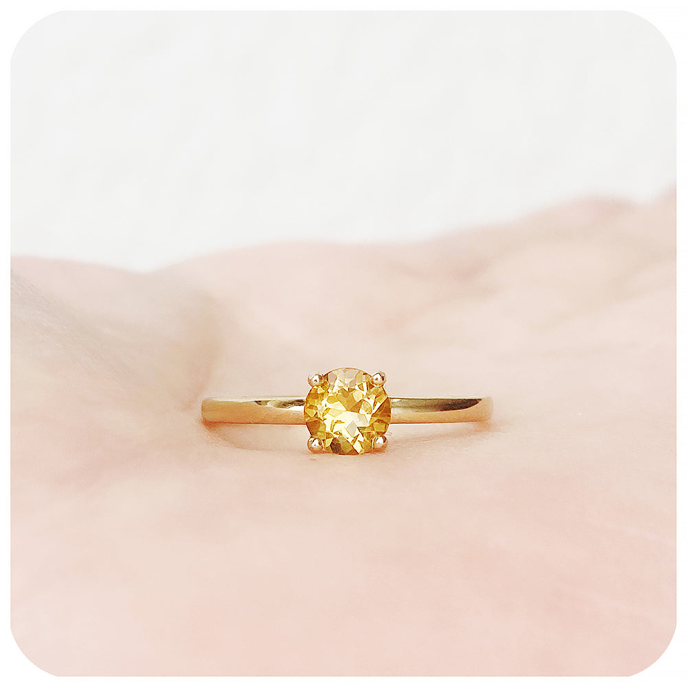 Round Brilliant cut Citrine Solitaire Engagement Ring - Victoria's Jewellery