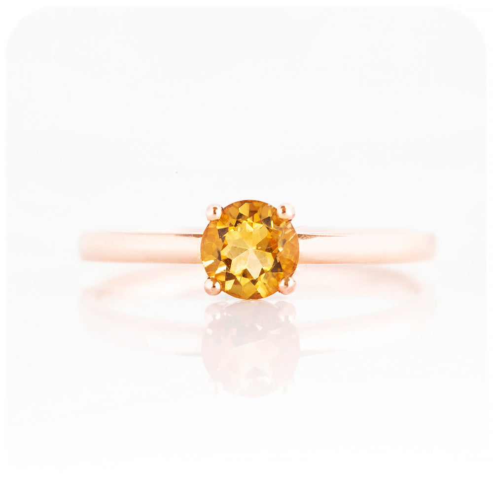 Round Brilliant cut Citrine Solitaire Engagement Ring - Victoria's Jewellery