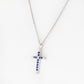 Cross Necklace with Blue Sapphire and Lab Diamonds