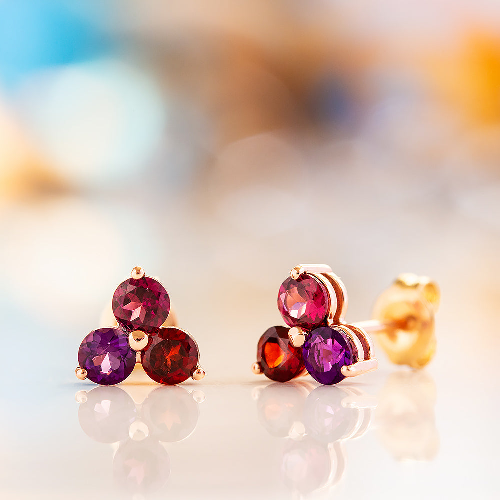 The Trilogy Amethyst, Rhodolite and Garnet Stud Earrings
