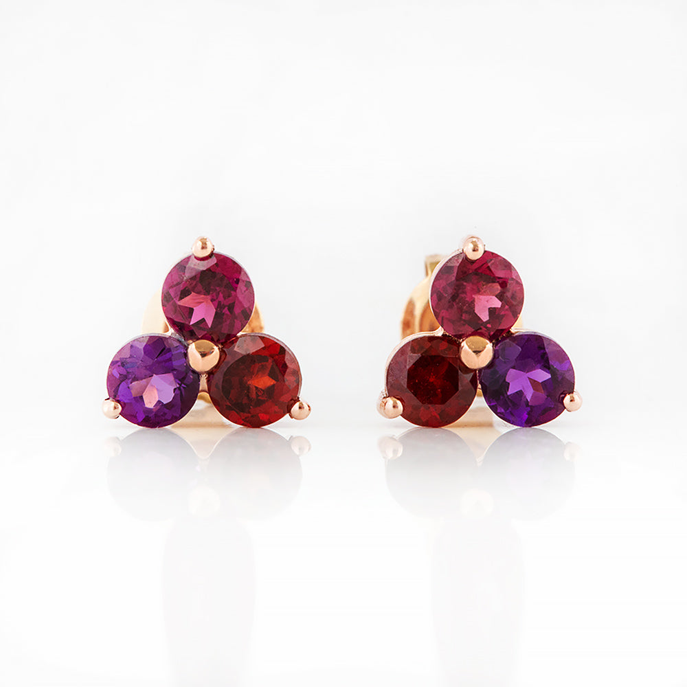 The Trilogy Amethyst, Rhodolite and Garnet Stud Earrings