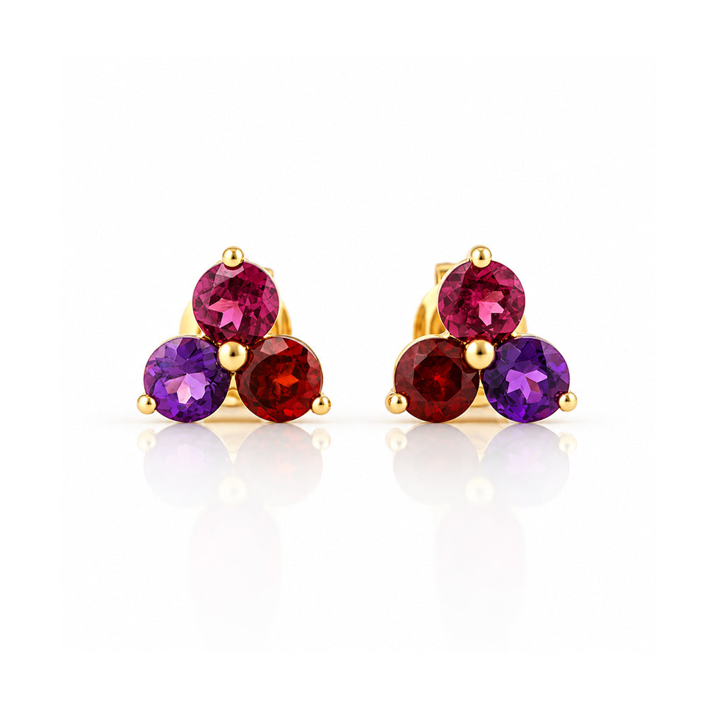 The Trilogy Amethyst, Rhodolite and Garnet Stud Earrings