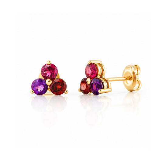 The Trilogy Amethyst, Rhodolite and Garnet Stud Earrings - Victoria's Jewellery