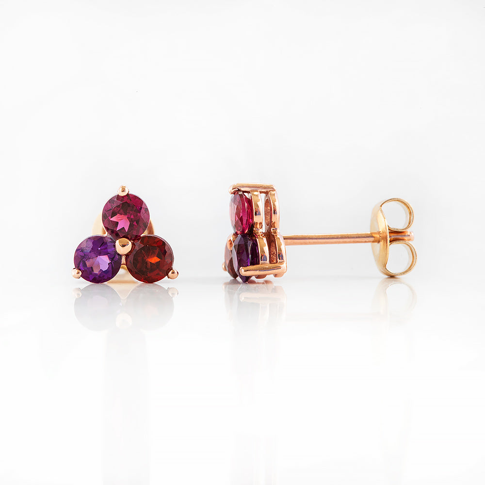 The Trilogy Amethyst, Rhodolite and Garnet Stud Earrings