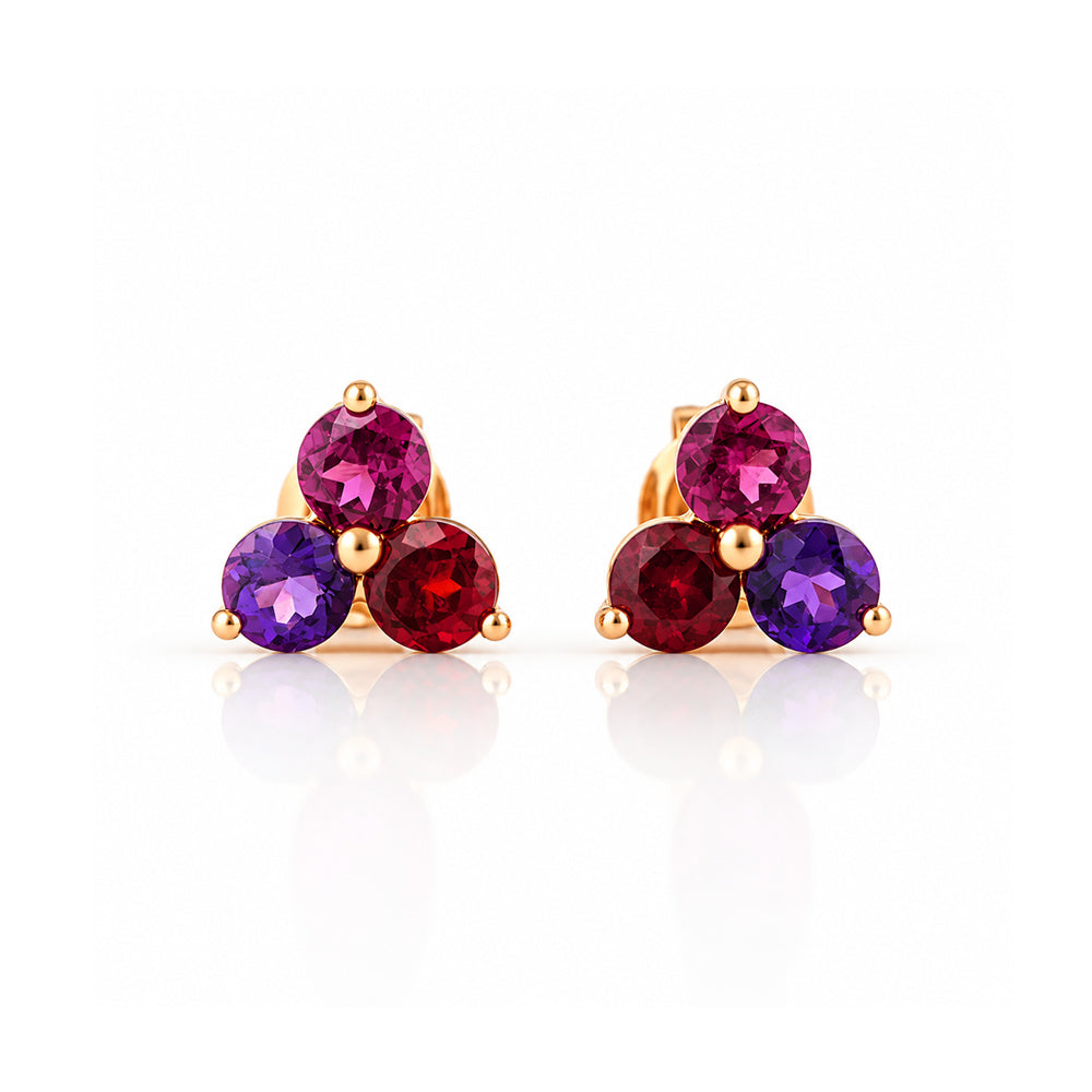 The Trilogy Amethyst, Rhodolite and Garnet Stud Earrings