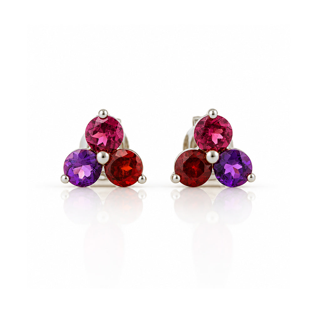 The Trilogy Amethyst, Rhodolite and Garnet Stud Earrings
