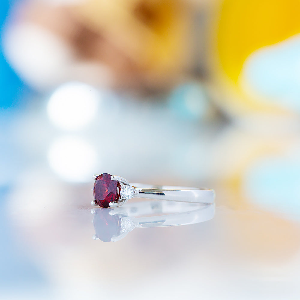 Lea, a Garnet and Lab Diamond Trilogy Ring - Victoria's Jewellery