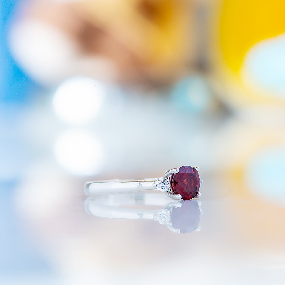 Lea, a Garnet and Lab Diamond Trilogy Ring - Victoria's Jewellery