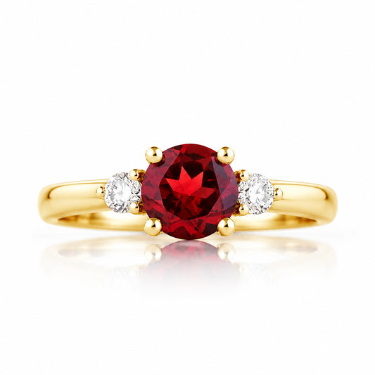 Lea, a Garnet and Lab Diamond Trilogy Ring