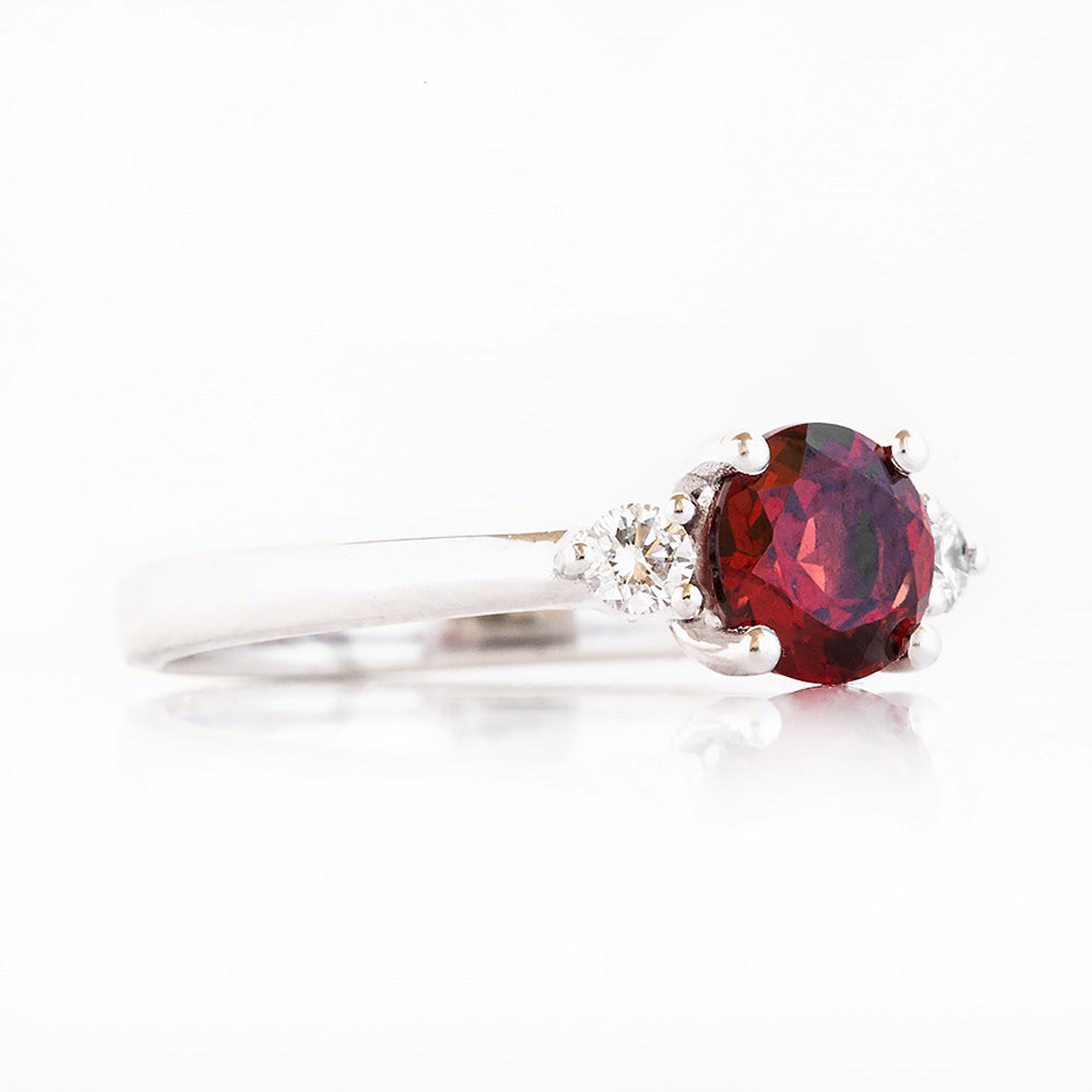 Lea, a Garnet and Lab Diamond Trilogy Ring