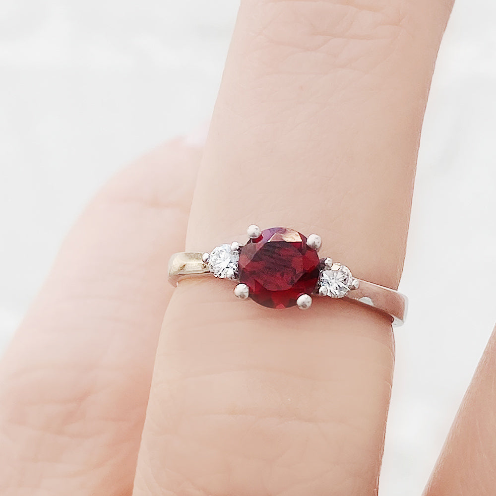 Lea, a Garnet and Lab Diamond Trilogy Ring