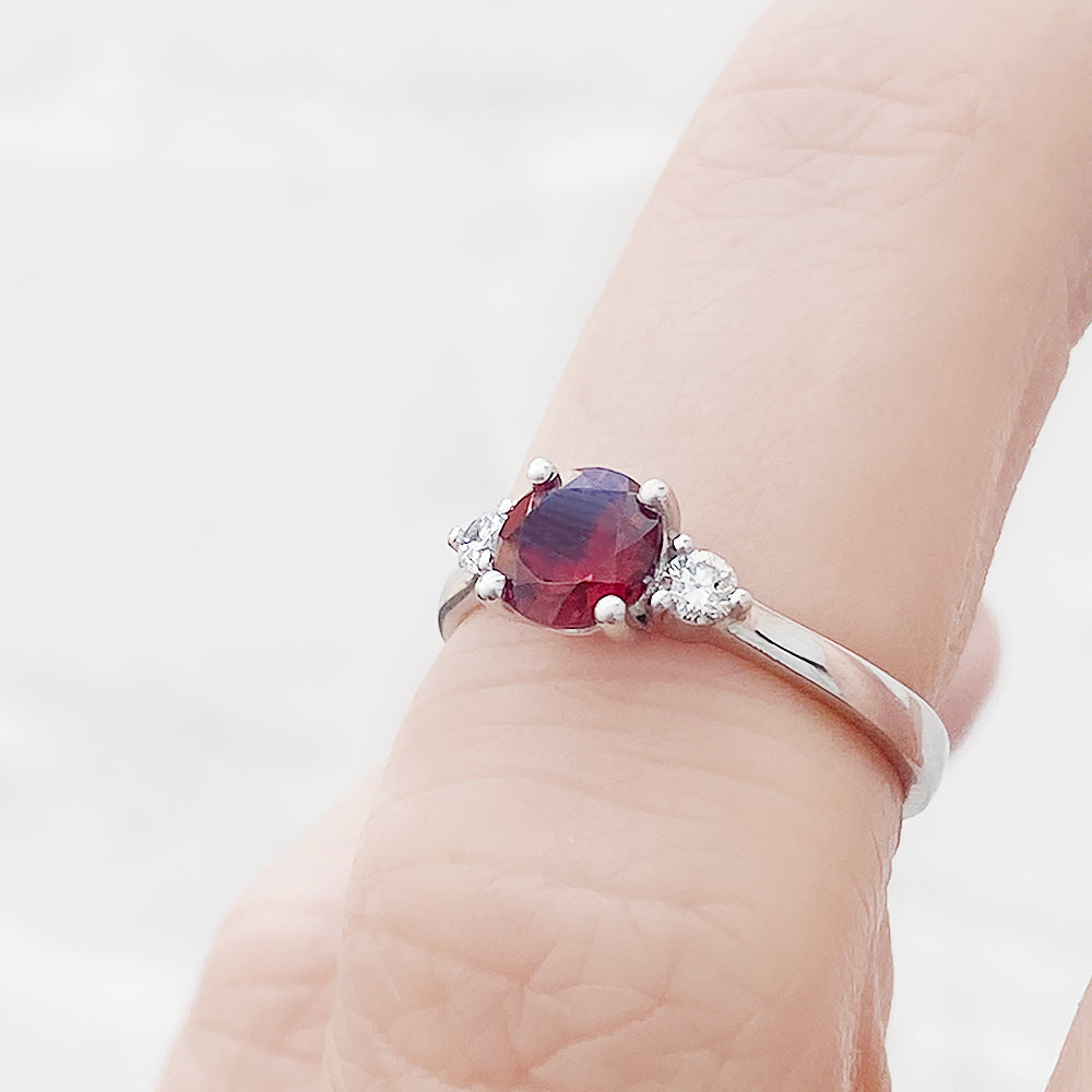 Lea, a Garnet and Lab Diamond Trilogy Ring