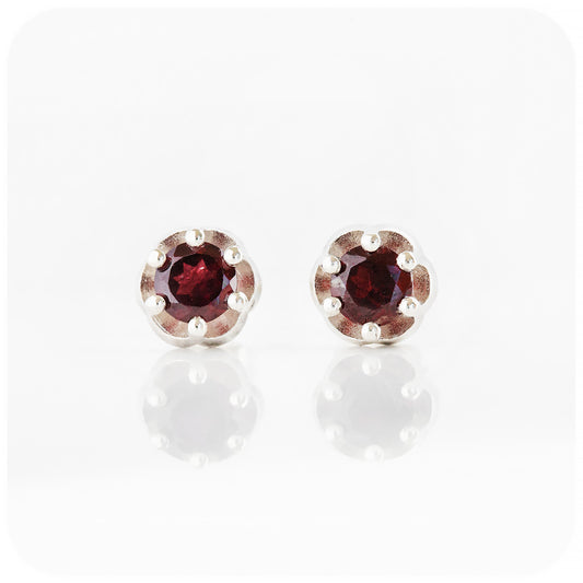 Round cut red Garnet stud earrings - Victoria's Jewellery