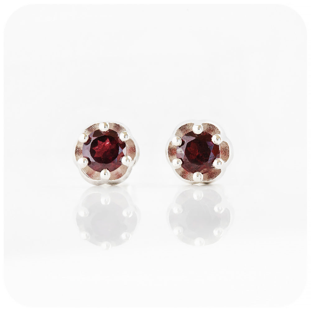 Round cut red Garnet stud earrings - Victoria's Jewellery