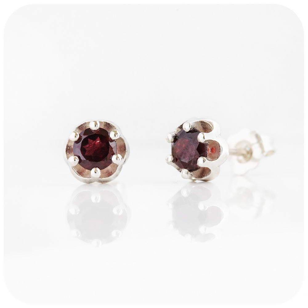 Round cut red Garnet stud earrings - Victoria's Jewellery